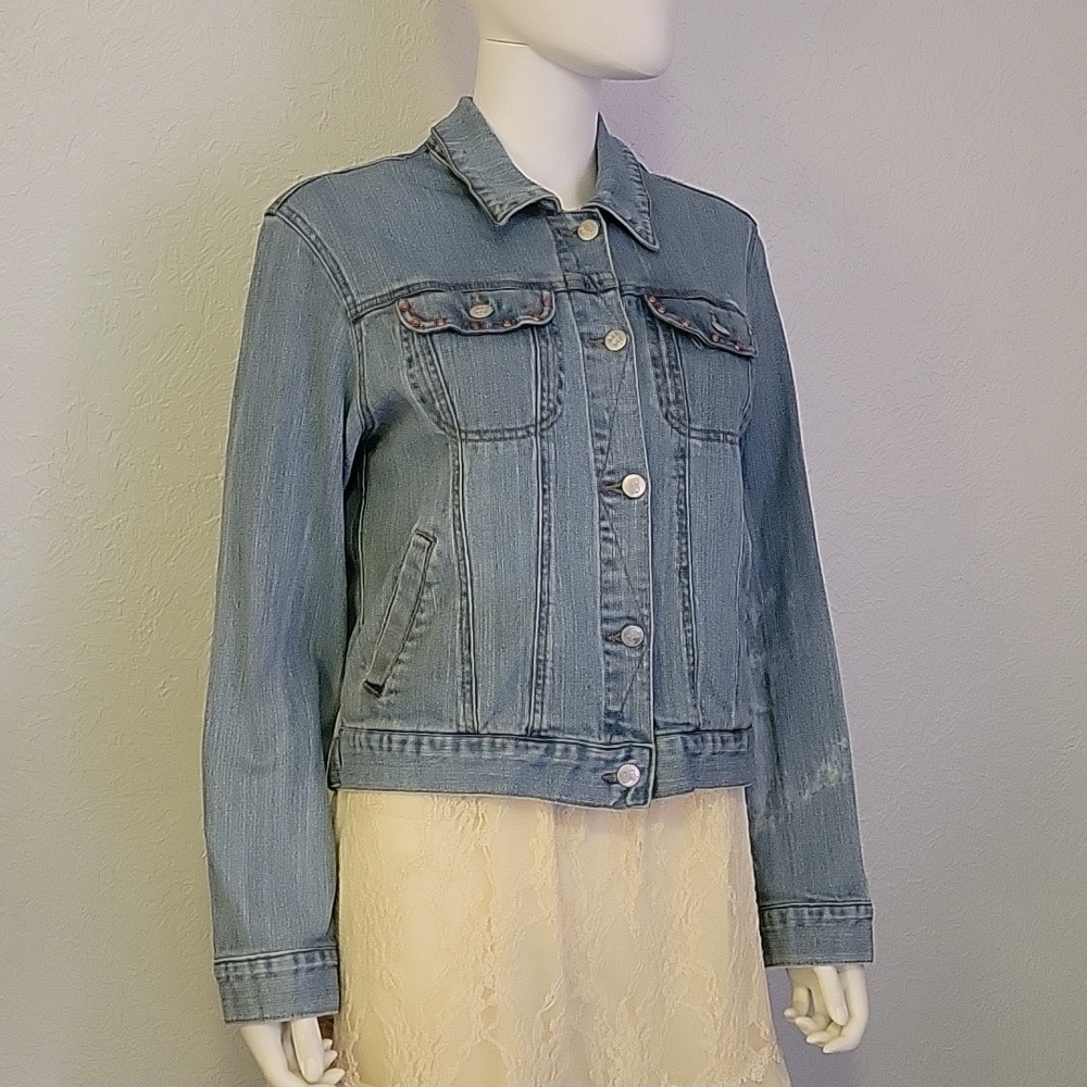 Vtg BIT & BRIDLE Cowboy Core Western Denim Bedazzled Cross Jean Jacket - Picture 5 of 9